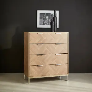 sweeek. 4-drawer herringbone chest Budapest Natural 80x40x95 cm