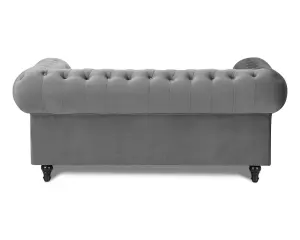 Chesterfield Pleat Velvet Fabric 2 Seater Sofa, Grey Velvet