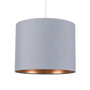 ValueLights Reni Grey and Copper Small Ceiling Pendant Table Lamp Drum Light Shade