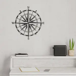 Decortie Modern Metal Wall Art Compass Home Ornament Decorative Minimalist Design Hanging Wall Sculpture, Black