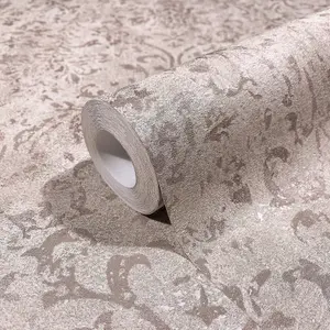 Galerie The New Design Book Metallic Dusky Pink Ornamental Mottled Damask Wallpaper Roll