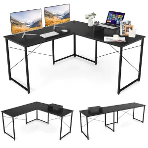 Costway L-Shaped Corner Computer Desk Reversible Study Writing Desk Workstation Home Office Laptop Black