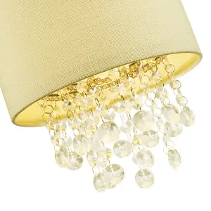 Modern Soft Cream Textured Linen Pendant Shade with Clear Acrylic Droplets