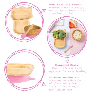 Tiny Dining - Llama Bamboo Suction Baby Feeding Set - Pink - 4pc