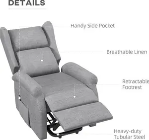 HOMCOM Power Lift Chair For The Elderly With Remote Control, Fabric Electric Recliner Chair For Living Room, Grey | Aosom UK