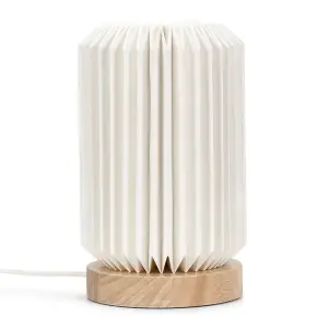 ValueLights Maja Wooden Base Bedside Table Lamp with White Paper Fold Lampshade Bedroom Light