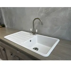 Liquida ELGS10WH 1.0 Bowl Comite Reversible Inset Gloss White Kitchen Sink