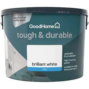 GoodHome Tough & Durable Brilliant white Matt Emulsion paint, 10L