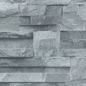 WD Thorn Slate Charcoal Grey Realistic Textured Stone Brick Wall Vinyl Wallpaper