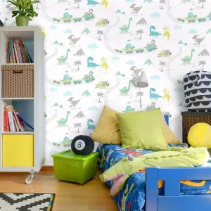 Holden Decor Make Believe Dino Town Multi Colour Kids Children Room, Nursery Wallpaper 12530