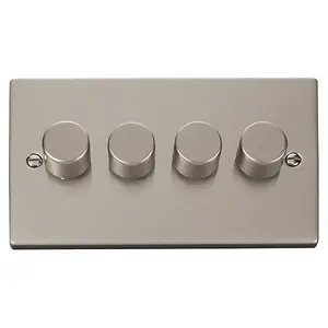 Pearl Nickel 4 Gang 2 Way LED 100W Trailing Edge Dimmer Light Switch. - SE Home