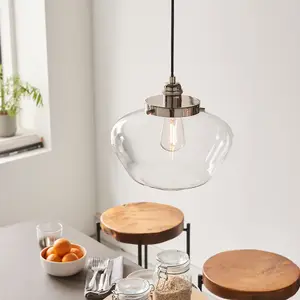 Luminosa Finale Pendant Ceiling Light Bright Nickel Plate & Clear Glass