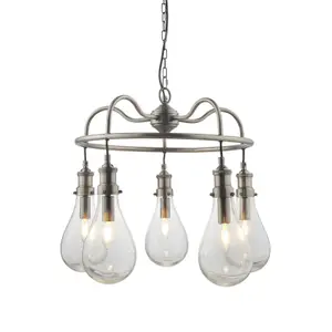 Ceiling Pendant Light - Antique Nickel Plate & Clear Glass - 5 x 6W LED E14