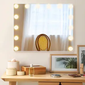 COSTWAY Hollywood Vanity Mirror with 14 Lights Tabletop/Wall Mounted Makeup Mirror 50 x 40 cm