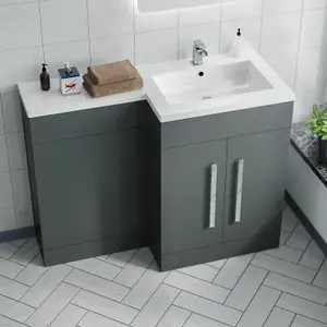 Nes Home Aric Bathroom Basin Sink Vanity Grey Unit Cabinet Furniture Right Hand  1100mm