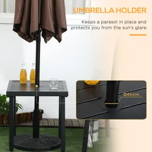 Outsunny Garden Side Table Coffee Table with Umbrella Hole for Patio Balcony