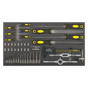 Sealey Tool Tray With Tap & Die File & Caliper Set 48 Pcs - Yellow/Black S01132