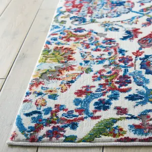 Ivory Blue Traditional Easy to Clean Floral Dining Room Bedroom And Living Room Rug-269cm X 361cm