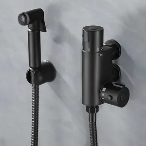 Nes Home Bidet Douche & Thermostatic Bar Valve with Spray Kit Matte Black Muslim Shataff