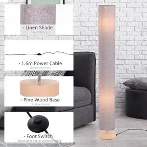 HOMCOM Tall Floor Lamp Lighting w/ Fabric Shade for Bedroom Living Room Grey