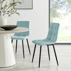 Luxurious Zurich Blue Velvet Dining Chair with Embossed Design Set of 4