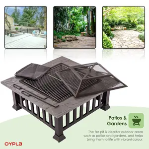 Oypla Firepit Table Brazier Outdoor Garden Patio BBQ Barbecue Grill with Cover