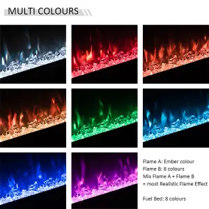 FLAMME 40"/102cm Castello Slim Frame Recessed Media Wall Inset Electric Fireplace with Multi Flame Colours 750W/1500W