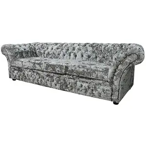 Chesterfield 4 Seater Sofa Settee Lustro Argent Velvet Fabric In Balmoral Style