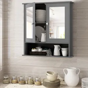 Costway Wall Mounted Bathroom Mirror Cabinet Wooden Storage Cupboard Medicine Organizer