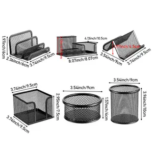 6Pcs Black Office Metal Desktop Organizers Multi-Functional Pen Holder Set