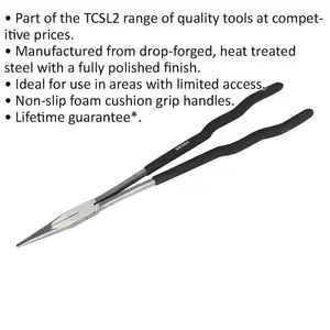 400mm Extra-Long Straight Needle Nose Pliers - 70mm Jaw - Drop Forged Steel