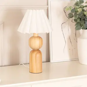 ValueLights Azalea Rustic Wooden Table Lamp with White Fabric Scallop Tapered Shade and LED Bulb