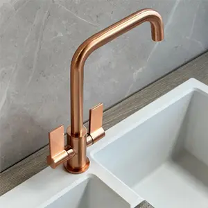 Liquida W18CP Twin Lever D Shape 360 Swivel Spout Copper Kitchen Mixer Tap