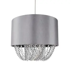 First Choice Lighting Grey Fabric Non Electric Pendant With Beaded Diffuser