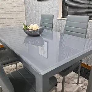 Dining Table And Chairs Set 4 Dining Set for 4  Grey Table with 4 Grey Leather Chairs Furniture Kosy Koala