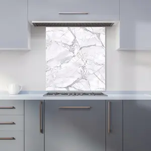 Light Grey Marble Effect Premium Glass Kitchen Splashback W600mm x H650mm