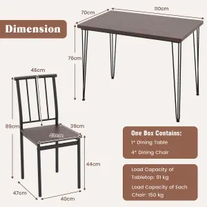 Costway 5-Piece Dining Table Set Kitchen Table 4 Chairs Set with Metal Frame