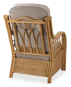 Desser Viola Light Oak Natural Rattan Conservatory Armchair Real Cane Indoor Wicker Chair with UK Sewn Cushion in Monarch Beige