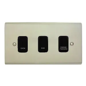 Stainless Steel Customised Kitchen Grid Switch Panel with Black Switches - 3 Gang