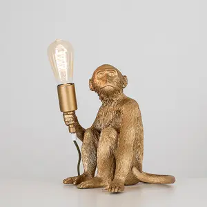 ValueLights Modern Metallic Gold Painted Monkey Design Table Lamp - Includes 4w LED Helix Filament Bulb 2200K Warm White