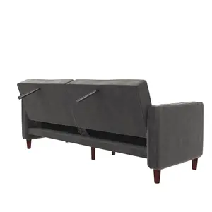 Pin tufted transitional Sofa Bed in velvet grey