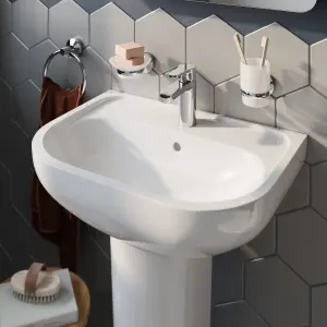 GoodHome Cavally comfort White Close-coupled Floor-mounted Toilet & full pedestal basin (W)370mm (H)880mm