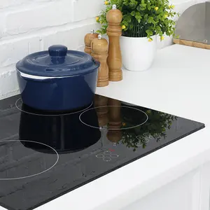 60cm 6000W 4 Zone Ceramic Electric Hob with Touch Control - Black Glass Finish