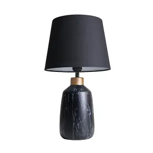 ValueLights Selma Modern Copper Caped Black Marble Effect Table Lamp with Black Tapered Shade