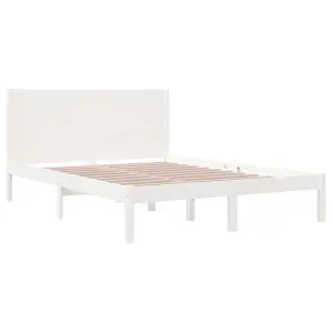 Berkfield Bed Frame White Solid Wood Pine 140x190 cm