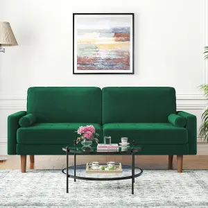 176CM Velvet Love Seat Green Couch with 2 Pillows