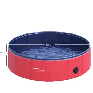 PawHut Pet Paddling Pool Cat Dog Indoor/ Outdoor Foldable 80cm Diameter Red