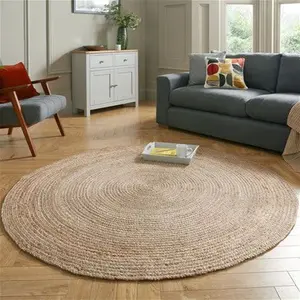 Dunelm Jute Round Rug, Coastal, Size: Dia. 133cm (4.5Ft), Natural