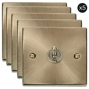 5 PACK - Antique Brass 1 Gang 2 Way 10AX Toggle Light Switch - SE Home