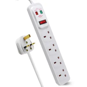 4 Way Extension Lead Surge Protecetd with Switched Socket White,5M